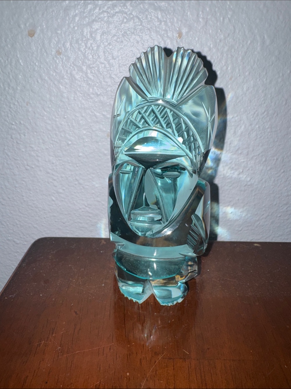 Native Handcrafted Aqua Glass Tribal Sculpture - Home Art